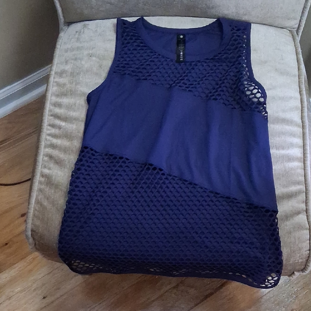 Yogalicious Blue Asymmetrical Cut Out Tank Top